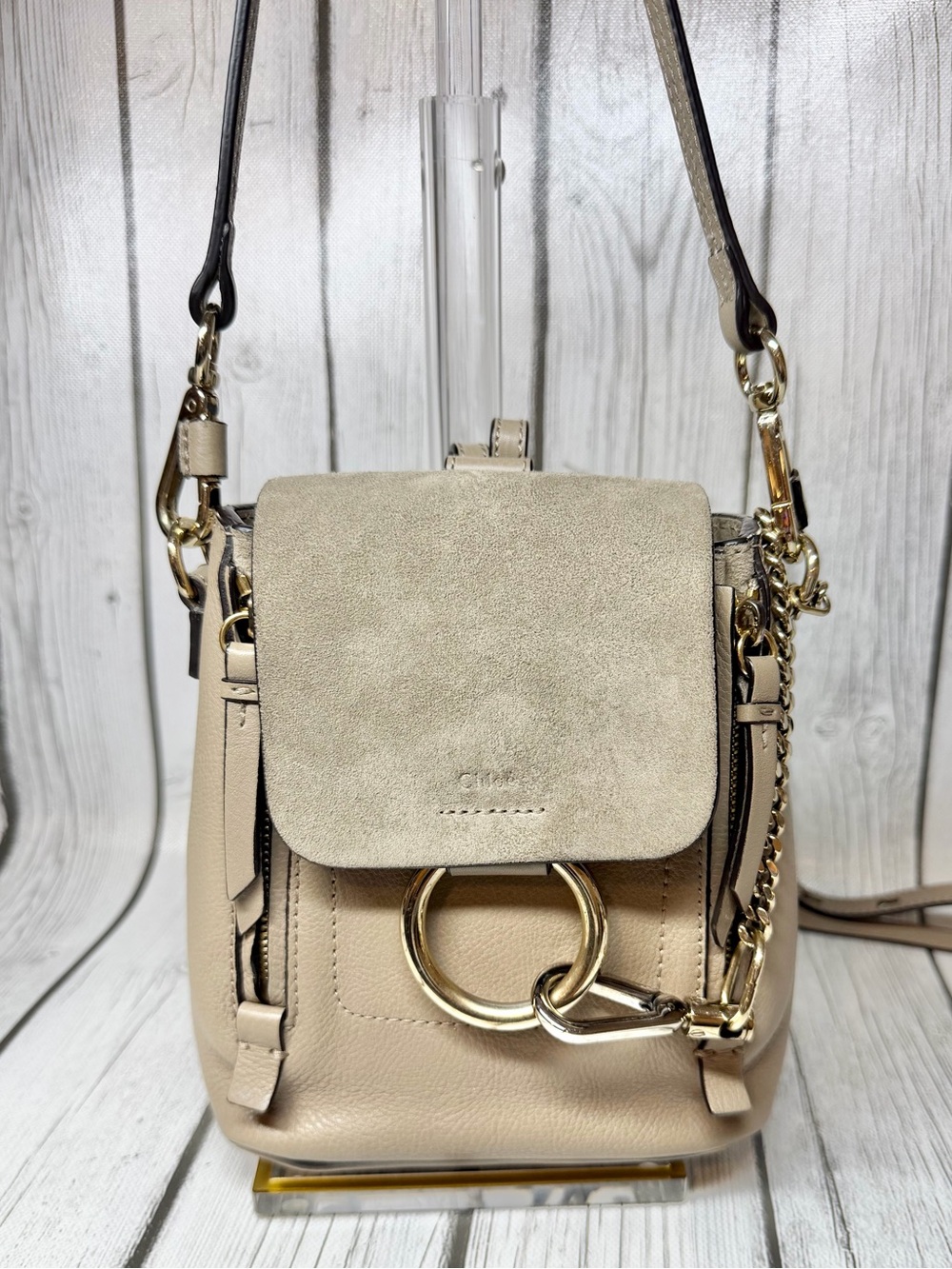 PRE LOVED Chloe Suede Calfskin Mini Faye Backpack Motty Grey